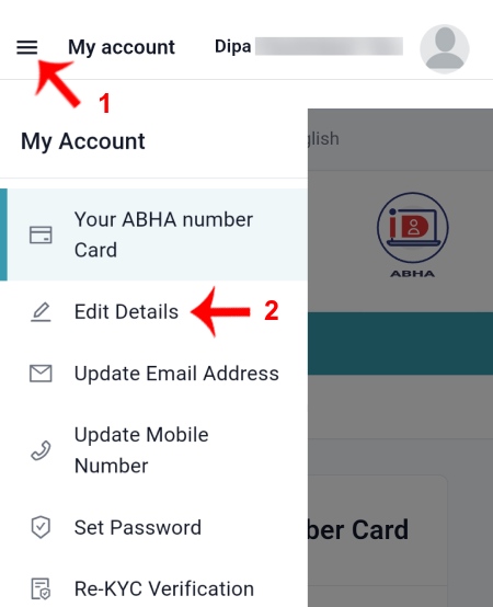 Changes or Edit details on ABHA Health Card
