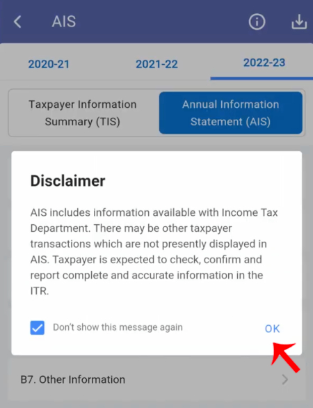 Check TDS:TCS Credit and High-Value Transactions with AIS App Step 3