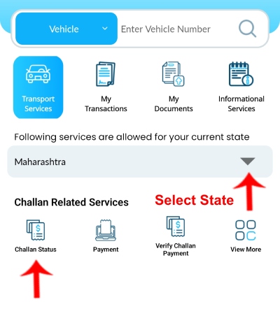 Check Traffic E-Challan Fines in mParivahan App Step 6