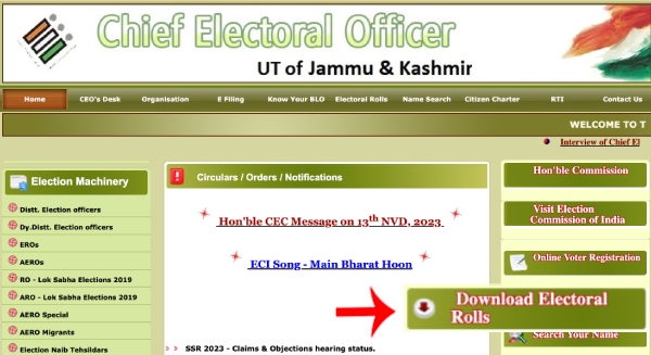 Check Your Name and Download Kashmir & Ladakh Voters List Step 1
