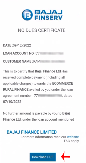 How To Download Bajaj Finserv Loan NOC Letter Step 6