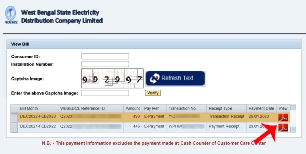 How To Download WBSEDCL Electricity Bill Online Step 3