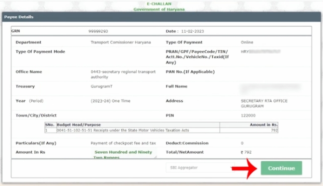 How To Pay Haryana Road Tax Online Step 11