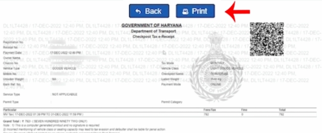 How To Pay Haryana Road Tax Online Step 14