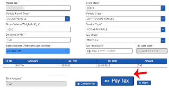 How To Pay Haryana Road Tax Online Step 7