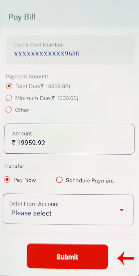 How To Pay Your Credit Card Bill Through Union Vyom App Step 4