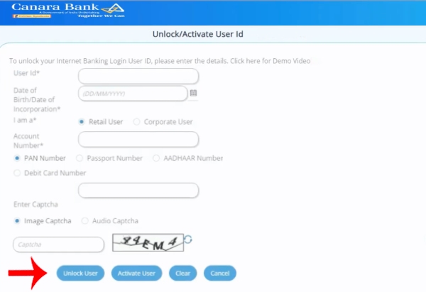 How To Unlock Canara Bank User ID Step 3