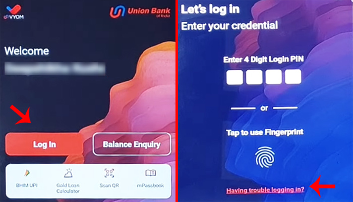 How reset Union Vyom app Login Pin Step 2
