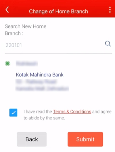 How to Change Kotak Mahindra Bank Home Branch Online Step 7