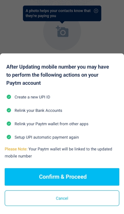How to Change Paytm Mobile Number Step 4 Sub-step 2