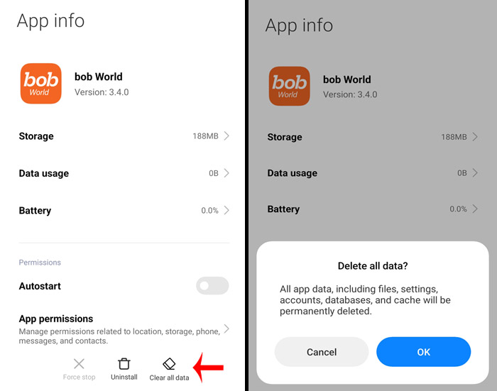 How to Clear BOB World App Cache