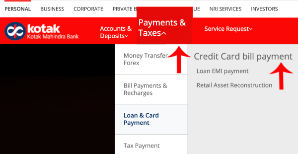 How to Pay Kotak Credit Card Bill Online Step 1