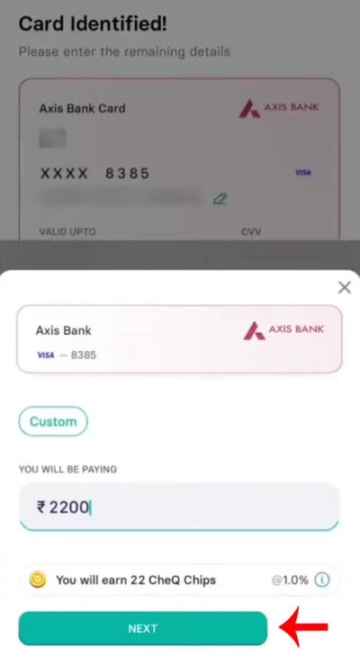 How to Pay Your Credit Card Bill Using the CheQ App Step 5