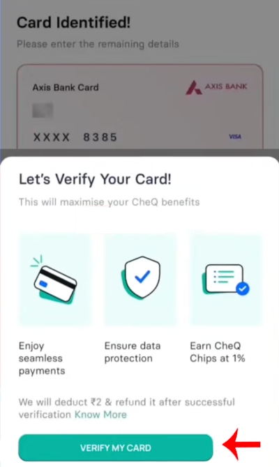 How to Pay Your Credit Card Bill Using the CheQ App Step 4