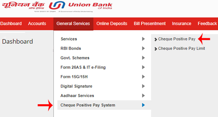 How to Submit cheque details via Union Bank Internet Banking Step 1
