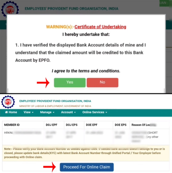How to Withdraw PF Online Step 7 Sub-Step 2