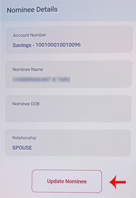 How to add Nominee in Union Bank Savings account Using Vyom app Step 5