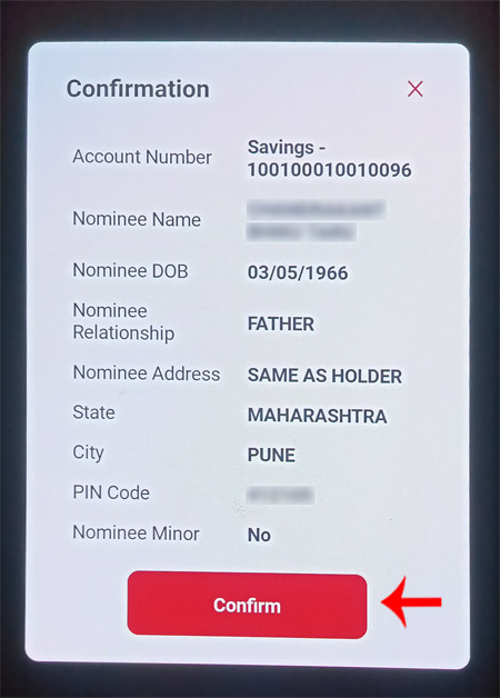 How to add Nominee in Union Bank Savings account Using Vyom app Step 7
