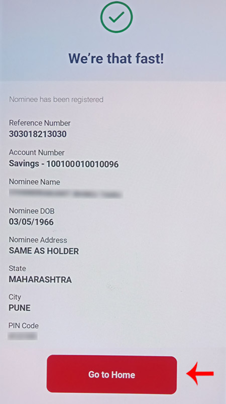 How to add Nominee in Union Bank Savings account Using Vyom app Step 9