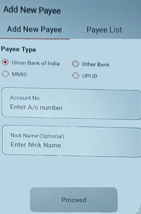 How to add Payee in Union Vyom app Step 4