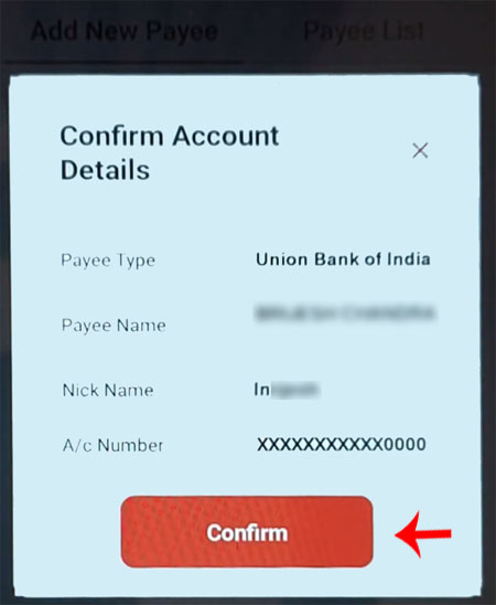 How to add Payee in Union Vyom app Step 5