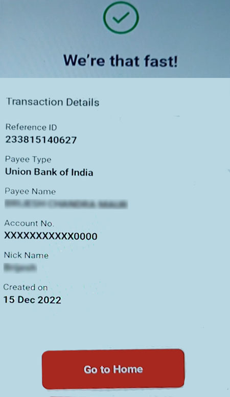 How to add Payee in Union Vyom app Step 8