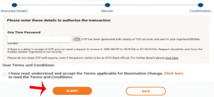 How to add nominee in ICICI Bank Savings account Step 6