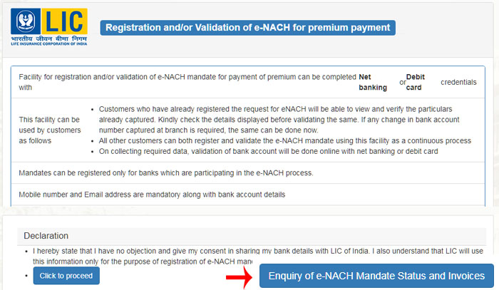 How to check LIC eNACH Bank Transaction Details Step 2
