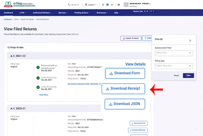 How to download a Filled Income Tax Return Copy Online Step 6