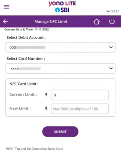 How to set the Limit for NFC on SBI debit cards Step 4
