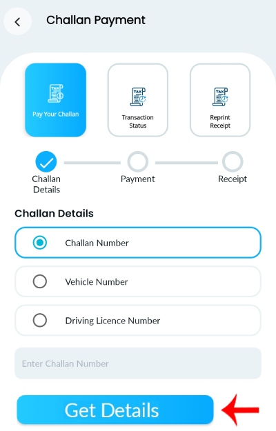 Pay Traffic E-Challan Fines in mParivahan App Step 3