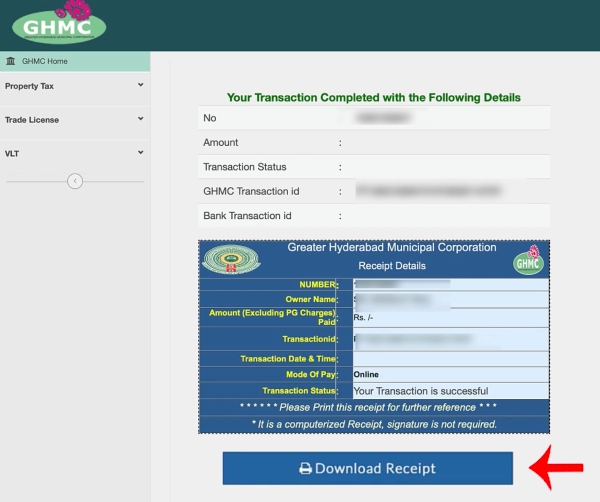 Property Tax Online Payment Hyderabad Corporation Step 6
