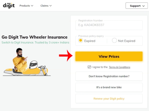 Renew Your Two-Wheeler Go Digit Insurance Policy Step 2
