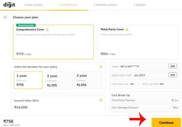 Renew Your Two-Wheeler Go Digit Insurance Policy Step 4