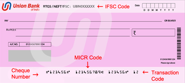 Union Bank Cheque MICR Code and Cheque Number Field Location