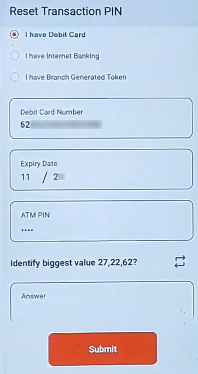 Vyom app Transaction Pin Reset Process Step 4