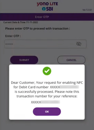 how you can enable the NFC feature on your SBI debit card Step 6